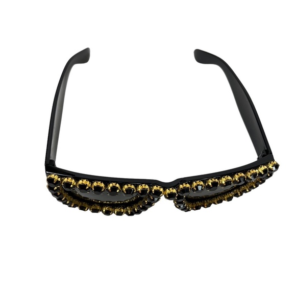 SUNGLASSES SUN GLASSES SHADES Black Rhinestone Bling Plastic Frame Gold Beach - Picture 11 of 16